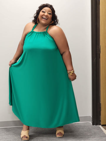 Lori Plus Size Kelly Green Halter Maxi Dress