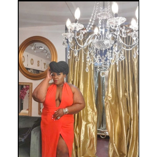 Fancy Formal Plus Size Formal Halter Dress