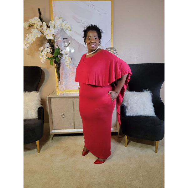 Fierce Essence Red Batwing Plus Size Dress With Pockets