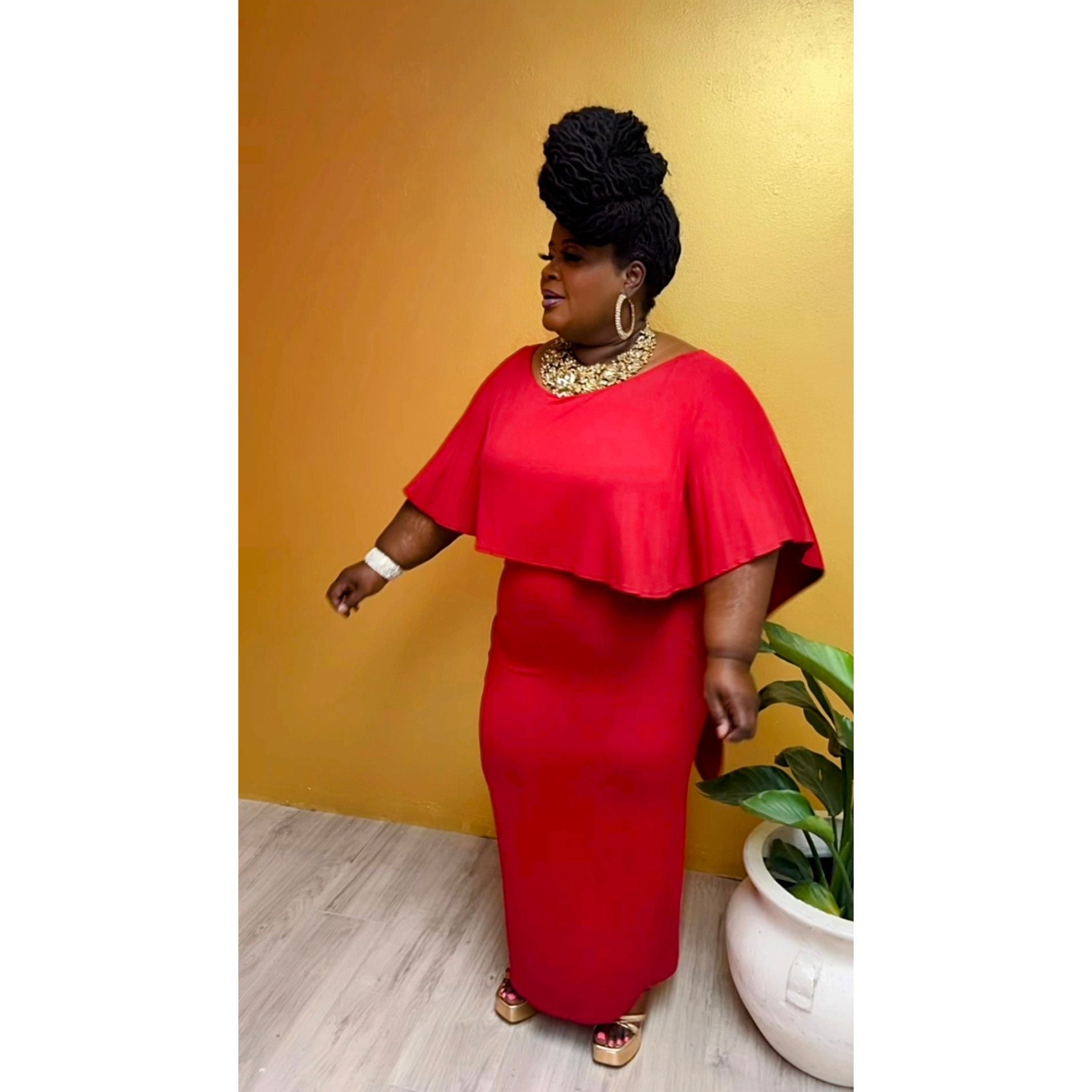 Fierce Essence Red Batwing Plus Size Dress With Pockets