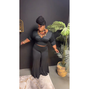 Onyx Black Plus Size Wide Leg Knit Pant Set