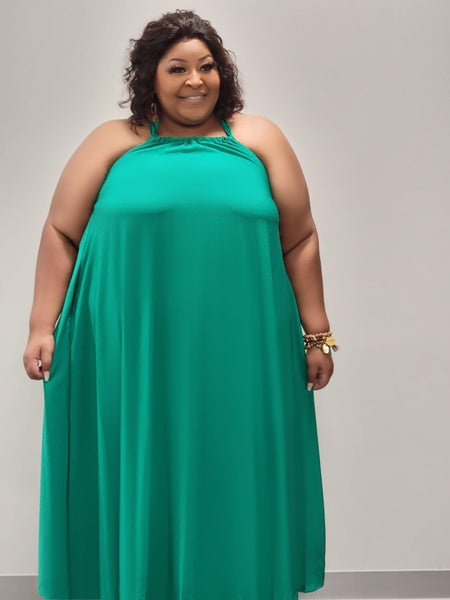 Lori Plus Size Kelly Green Halter Maxi Dress